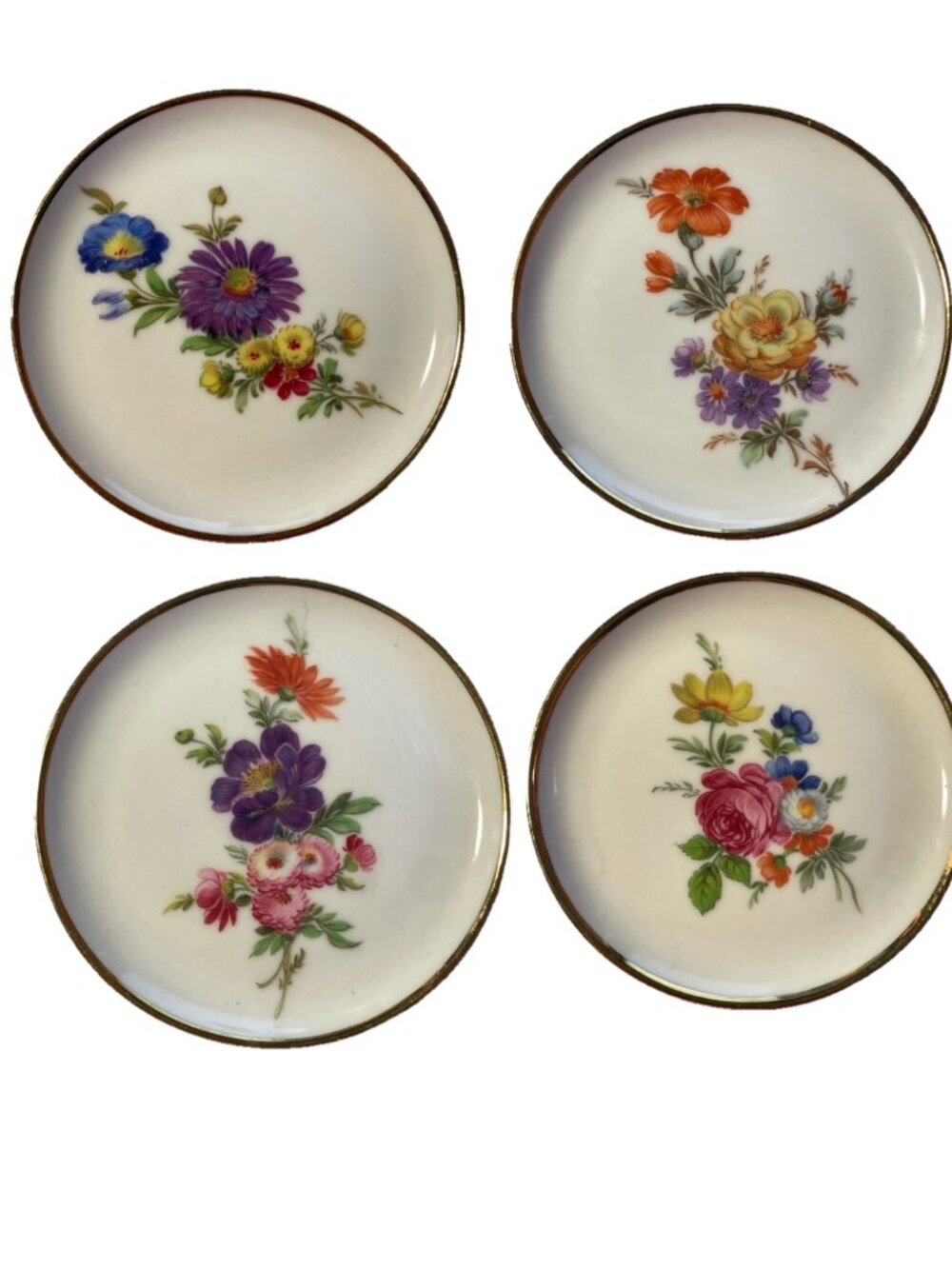 Bareuther Waldsassen Bavaria Porcelain Floral Plate Set Gold Rim Germany 3.5"